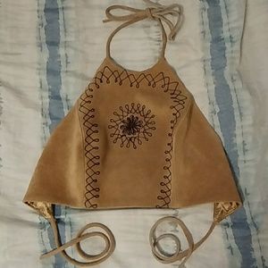 COPY - Genuine Leather Embroided Halter Top